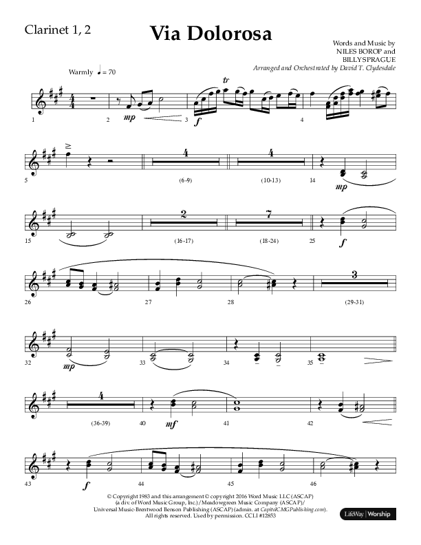Via Dolorosa (Choral Anthem SATB) Clarinet 1/2 (Lifeway Choral / Arr. David Clydesdale)