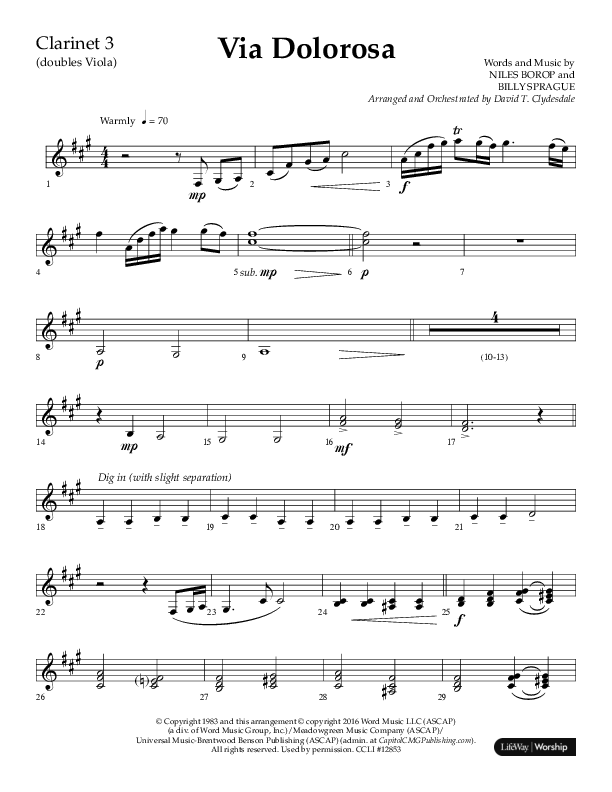 Via Dolorosa (Choral Anthem SATB) Clarinet 3 (Lifeway Choral / Arr. David Clydesdale)