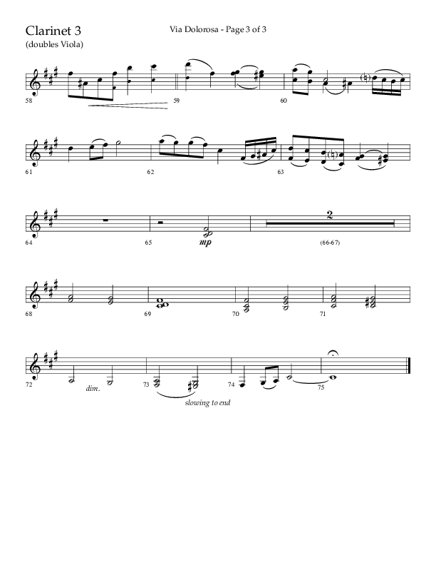 Via Dolorosa (Choral Anthem SATB) Clarinet 3 (Lifeway Choral / Arr. David Clydesdale)