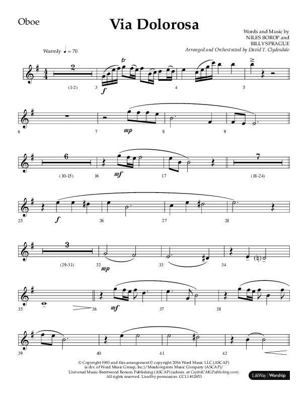 Via Dolorosa (Choral Anthem SATB) Oboe (Lifeway Choral / Arr. David Clydesdale)