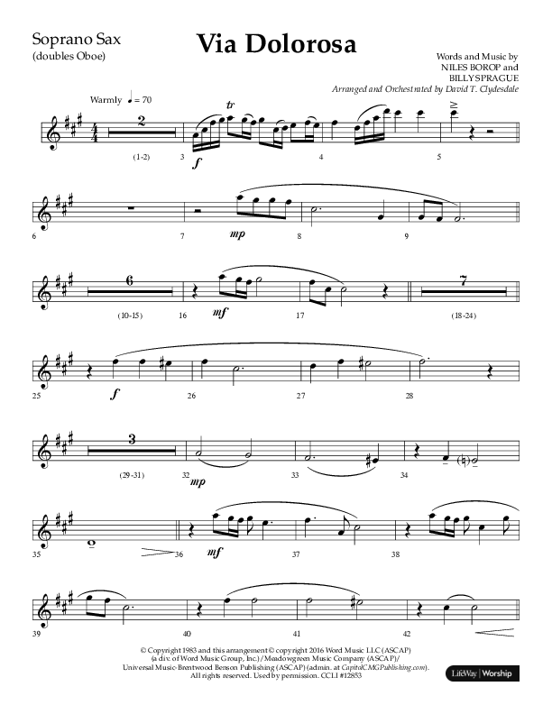 Via Dolorosa (Choral Anthem SATB) Soprano Sax (Lifeway Choral / Arr. David Clydesdale)