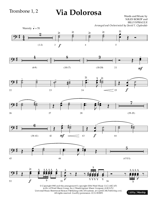 Via Dolorosa (Choral Anthem SATB) Trombone 1/2 (Lifeway Choral / Arr. David Clydesdale)