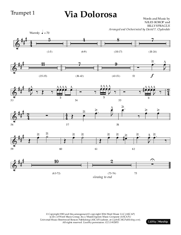 Via Dolorosa (Choral Anthem SATB) Trumpet 1 (Lifeway Choral / Arr. David Clydesdale)