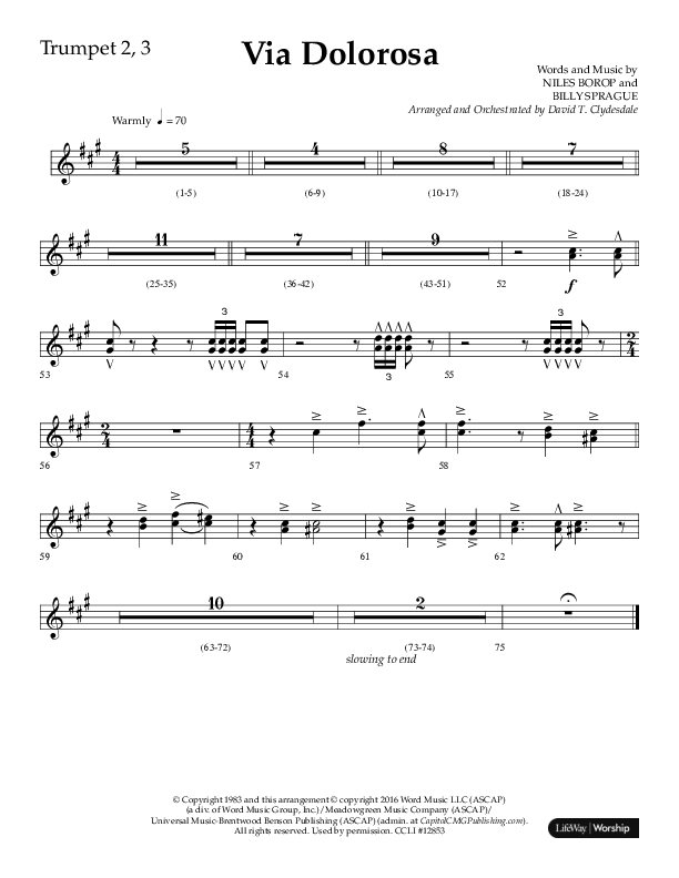 Via Dolorosa (Choral Anthem SATB) Trumpet 2/3 (Lifeway Choral / Arr. David Clydesdale)