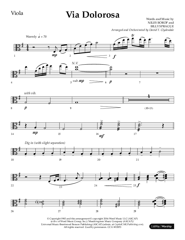 Via Dolorosa (Choral Anthem SATB) Viola (Lifeway Choral / Arr. David Clydesdale)