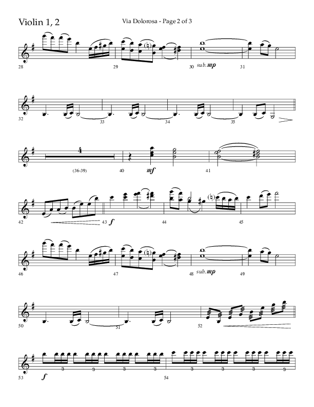 Via Dolorosa (Choral Anthem SATB) Violin 1/2 (Lifeway Choral / Arr. David Clydesdale)