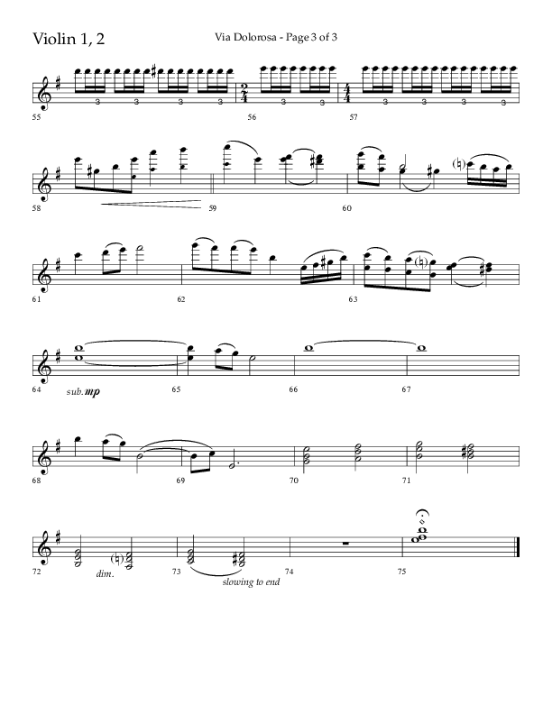 Via Dolorosa (Choral Anthem SATB) Violin 1/2 (Lifeway Choral / Arr. David Clydesdale)