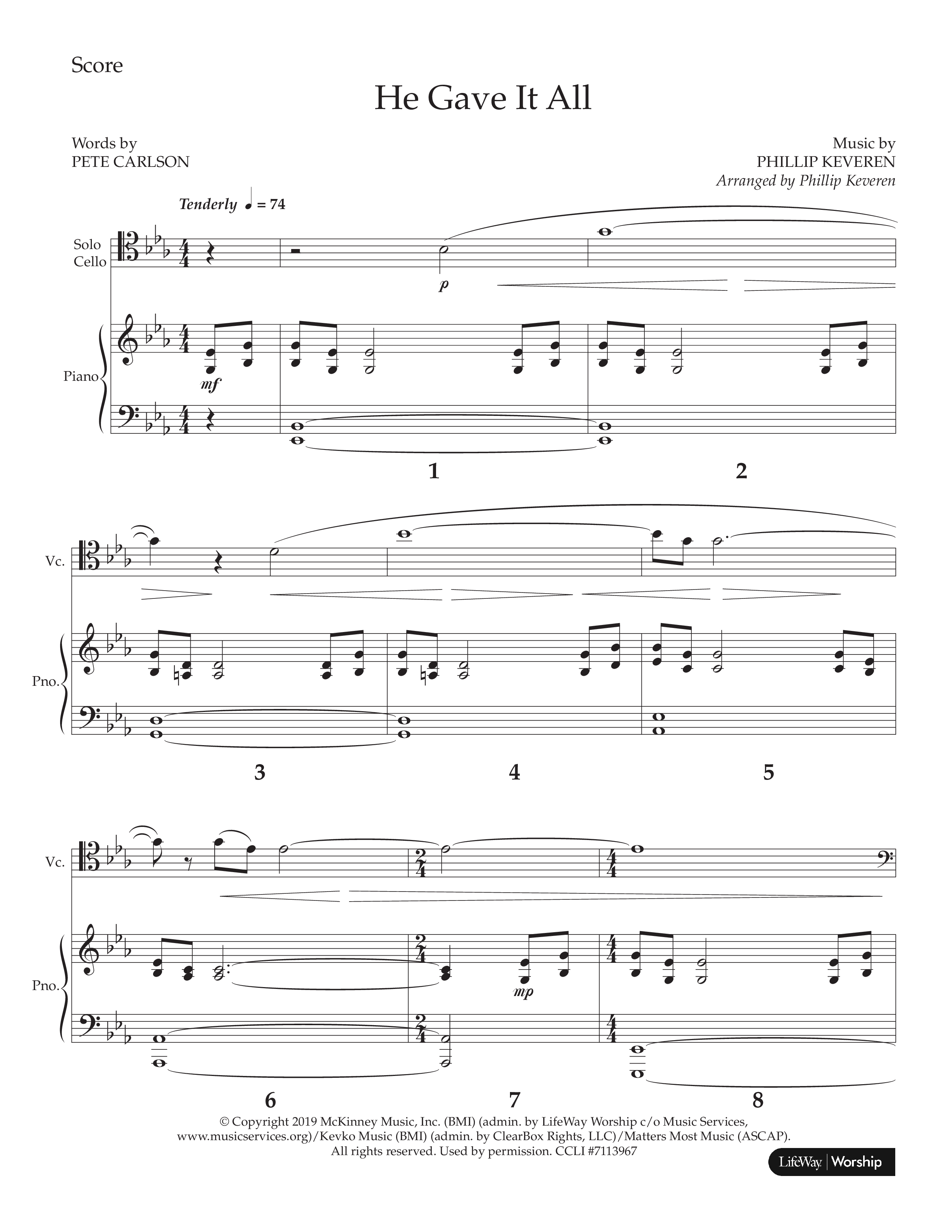 He Gave It All (Choral Anthem SATB) Cello/Piano (Lifeway Choral / Arr. Philip Keveren)