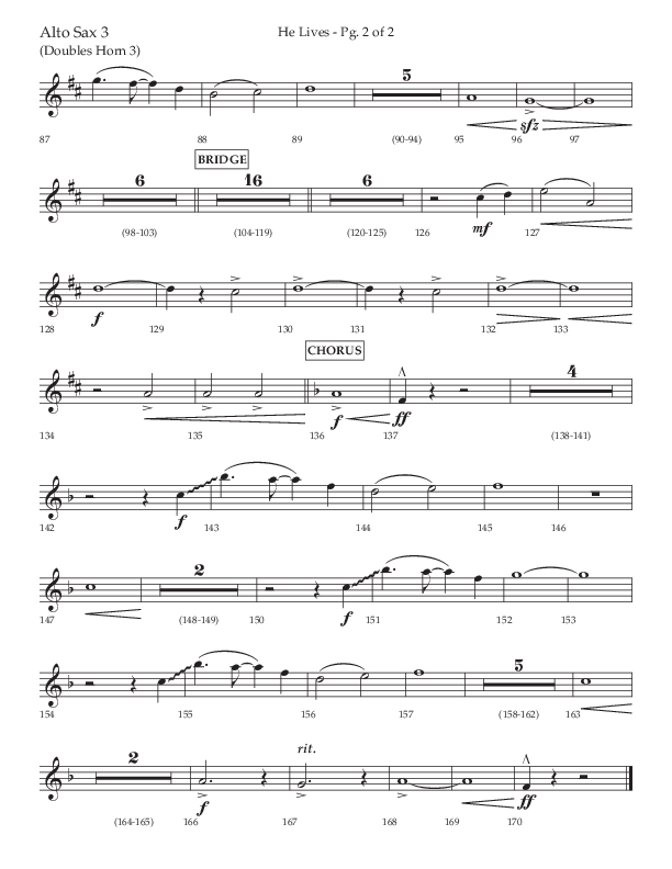 He Lives (Choral Anthem SATB) Alto Sax (Lifeway Choral / Arr. David Wise / Orch. David Shipps)