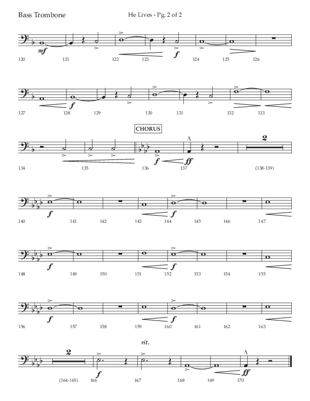 He Lives (Choral Anthem SATB) Bass Trombone (Lifeway Choral / Arr. David Wise / Orch. David Shipps)