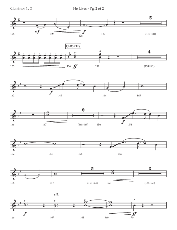 He Lives (Choral Anthem SATB) Clarinet 1/2 (Lifeway Choral / Arr. David Wise / Orch. David Shipps)