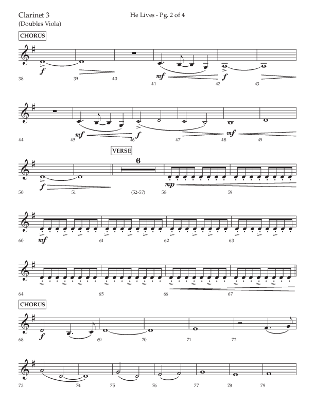 He Lives (Choral Anthem SATB) Clarinet 3 (Lifeway Choral / Arr. David Wise / Orch. David Shipps)