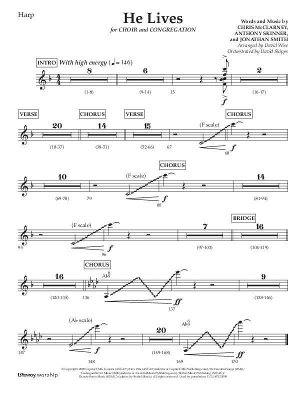 He Lives (Choral Anthem SATB) Harp (Lifeway Choral / Arr. David Wise / Orch. David Shipps)