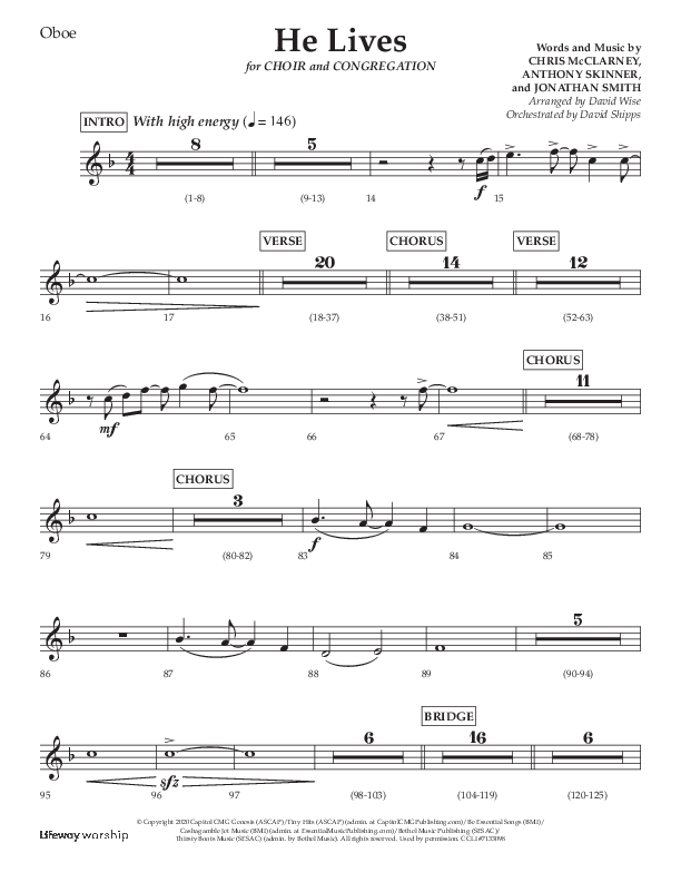 He Lives (Choral Anthem SATB) Oboe (Lifeway Choral / Arr. David Wise / Orch. David Shipps)