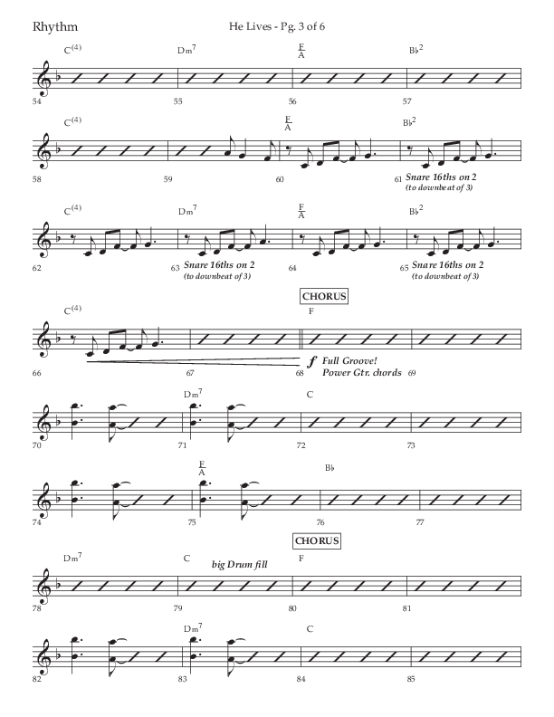 He Lives (Choral Anthem SATB) Rhythm Chart (Lifeway Choral / Arr. David Wise / Orch. David Shipps)