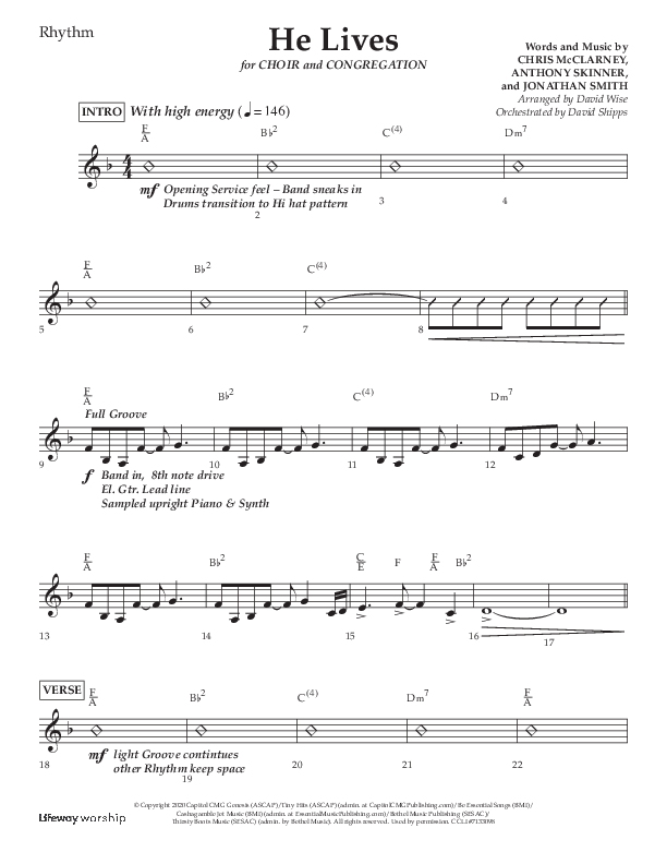 He Lives (Choral Anthem SATB) Lead Melody & Rhythm (Lifeway Choral / Arr. David Wise / Orch. David Shipps)