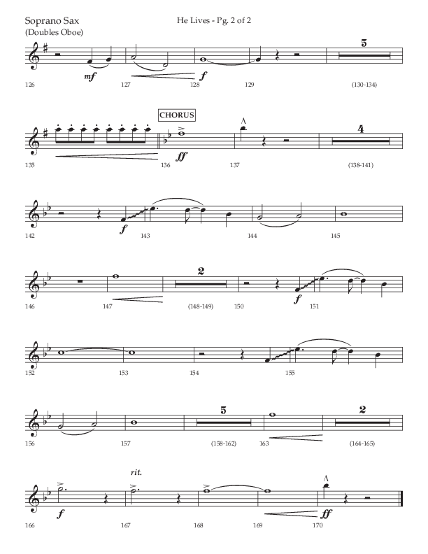 He Lives (Choral Anthem SATB) Soprano Sax (Lifeway Choral / Arr. David Wise / Orch. David Shipps)