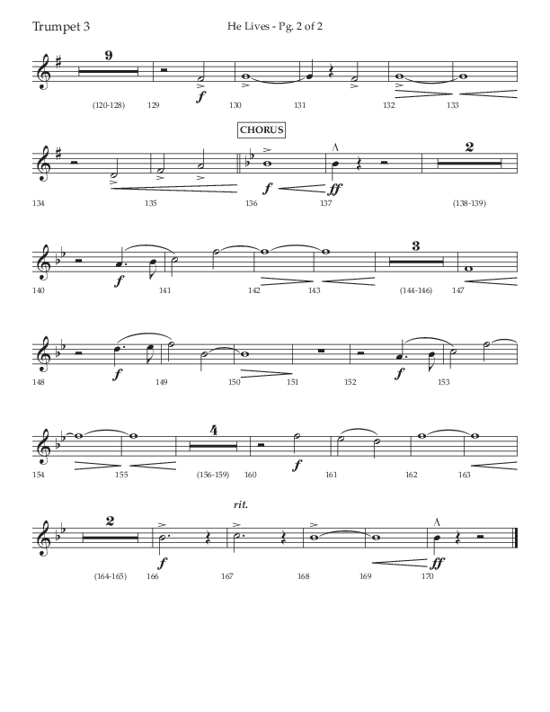He Lives (Choral Anthem SATB) Trumpet 3 (Lifeway Choral / Arr. David Wise / Orch. David Shipps)
