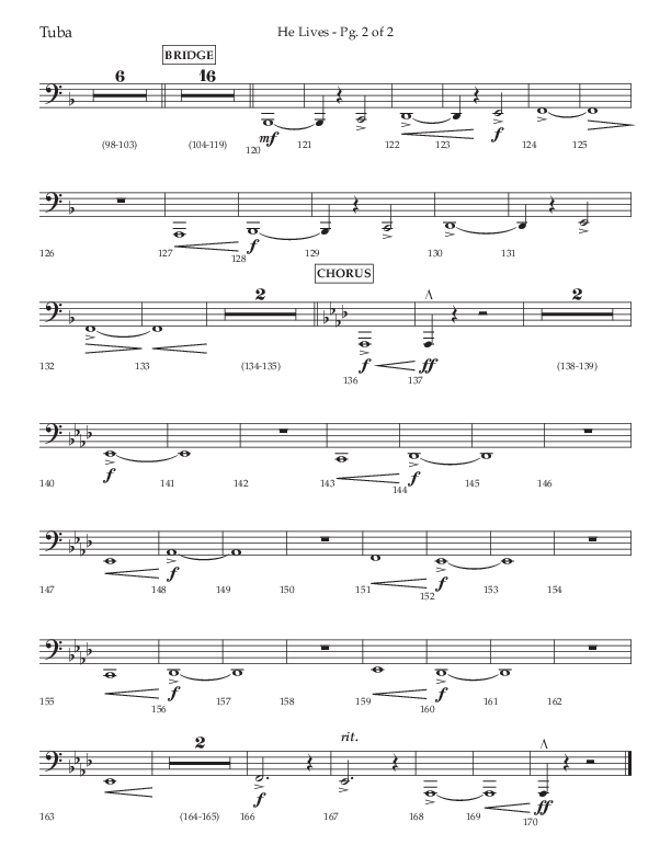 He Lives (Choral Anthem SATB) Tuba (Lifeway Choral / Arr. David Wise / Orch. David Shipps)