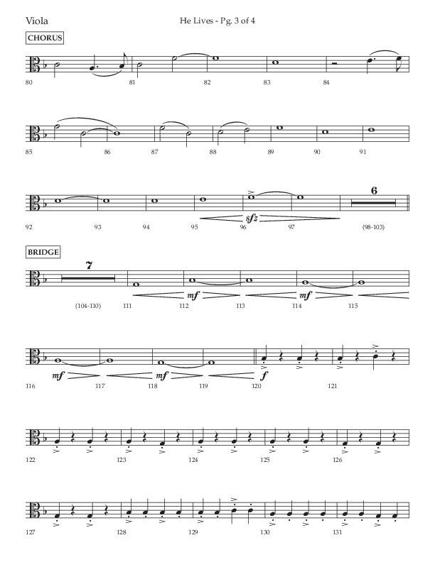He Lives (Choral Anthem SATB) Viola (Lifeway Choral / Arr. David Wise / Orch. David Shipps)