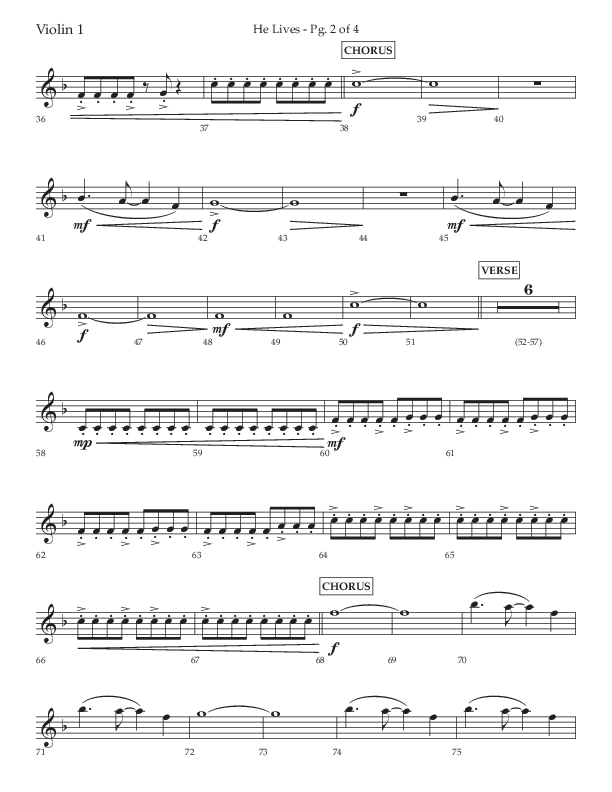 He Lives (Choral Anthem SATB) Violin 1 (Lifeway Choral / Arr. David Wise / Orch. David Shipps)