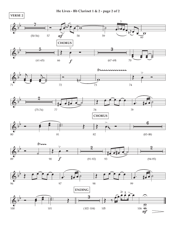 He Lives (Choral Anthem SATB) Clarinet 1/2 (Lifeway Choral / Arr. Dale Bleam)