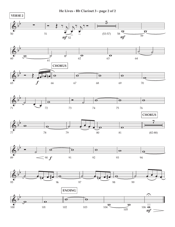 He Lives (Choral Anthem SATB) Clarinet 3 (Lifeway Choral / Arr. Dale Bleam)