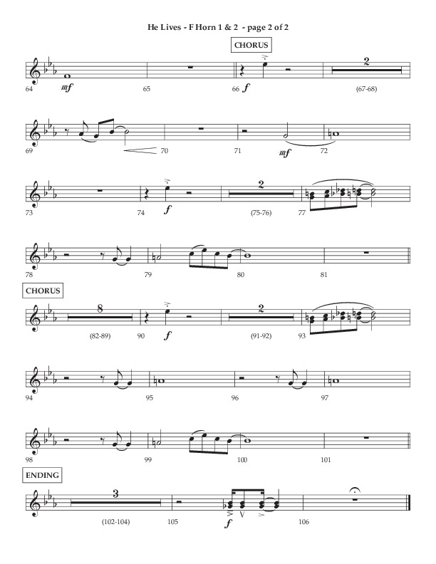 He Lives (Choral Anthem SATB) French Horn 1/2 (Lifeway Choral / Arr. Dale Bleam)