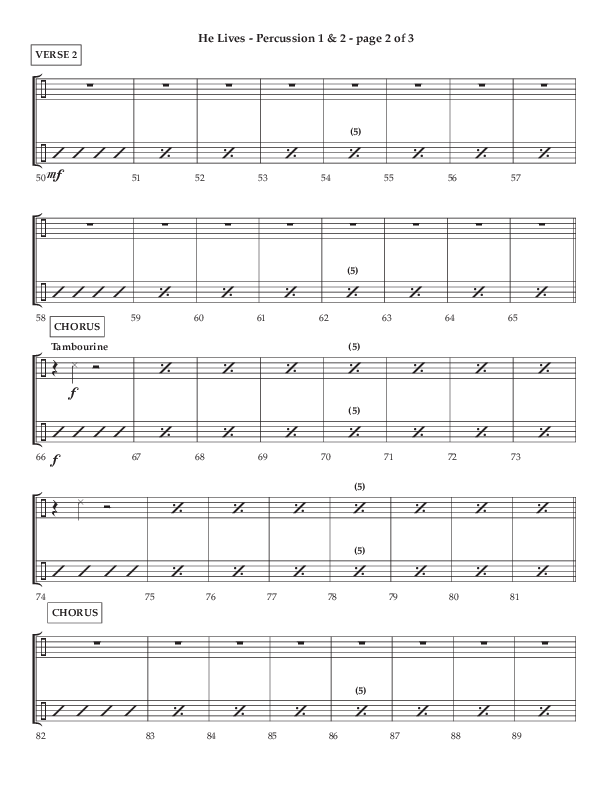 He Lives (Choral Anthem SATB) Percussion 1/2 (Lifeway Choral / Arr. Dale Bleam)