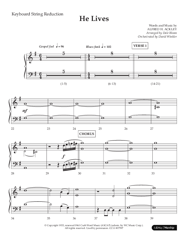 He Lives (Choral Anthem SATB) String Reduction (Lifeway Choral / Arr. Dale Bleam)