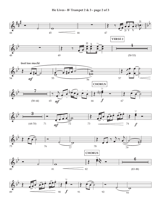He Lives (Choral Anthem SATB) Trumpet 2/3 (Lifeway Choral / Arr. Dale Bleam)