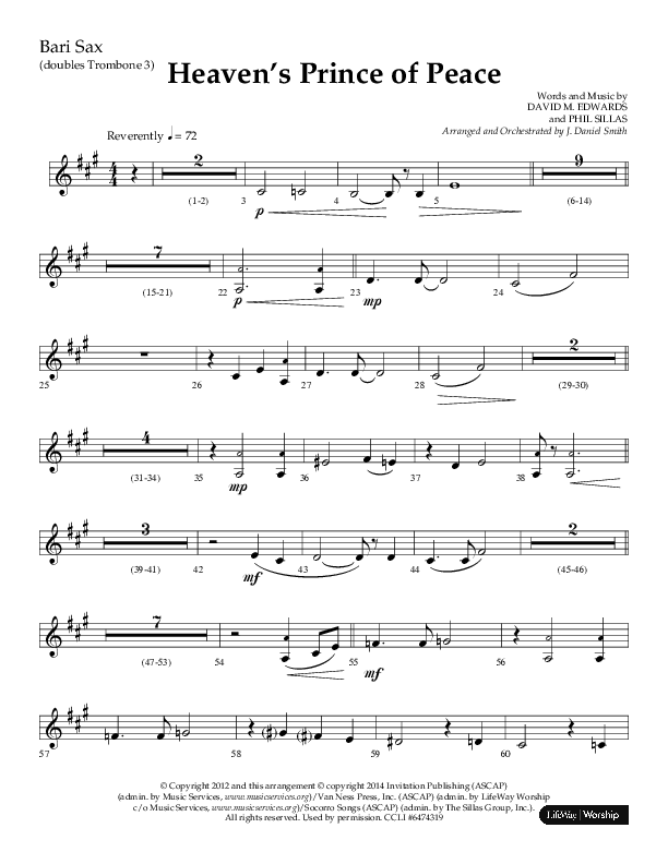 Heaven’s Prince of Peace (Choral Anthem SATB) Bari Sax (Lifeway Choral / Arr. J. Daniel Smith)