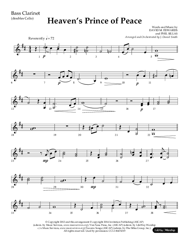 Heaven’s Prince of Peace (Choral Anthem SATB) Bass Clarinet (Lifeway Choral / Arr. J. Daniel Smith)