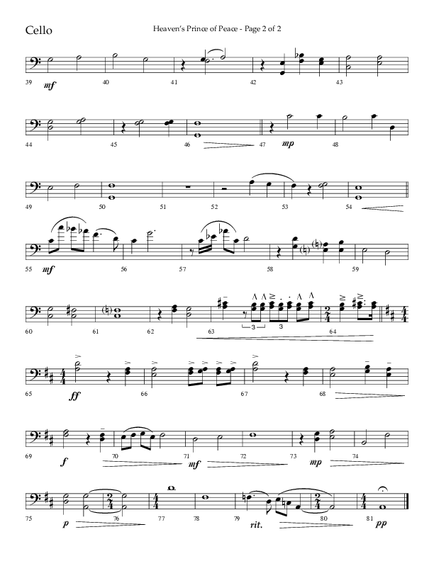 Heaven’s Prince of Peace (Choral Anthem SATB) Cello (Lifeway Choral / Arr. J. Daniel Smith)