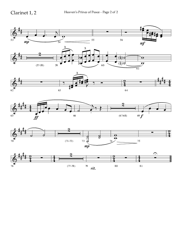 Heaven’s Prince of Peace (Choral Anthem SATB) Clarinet 1/2 (Lifeway Choral / Arr. J. Daniel Smith)