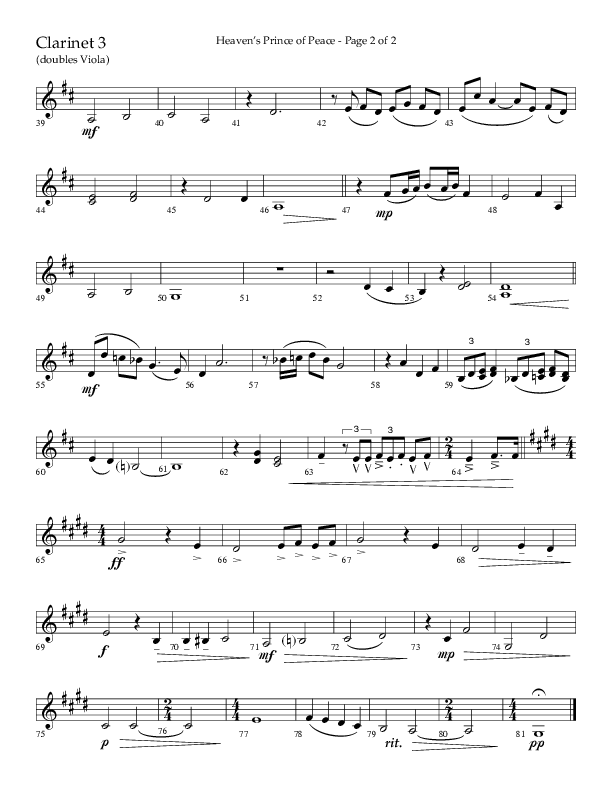 Heaven’s Prince of Peace (Choral Anthem SATB) Clarinet 3 (Lifeway Choral / Arr. J. Daniel Smith)