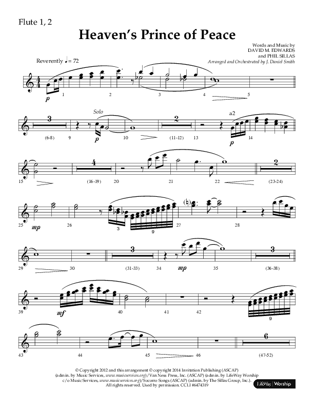 Heaven’s Prince of Peace (Choral Anthem SATB) Flute 1/2 (Lifeway Choral / Arr. J. Daniel Smith)