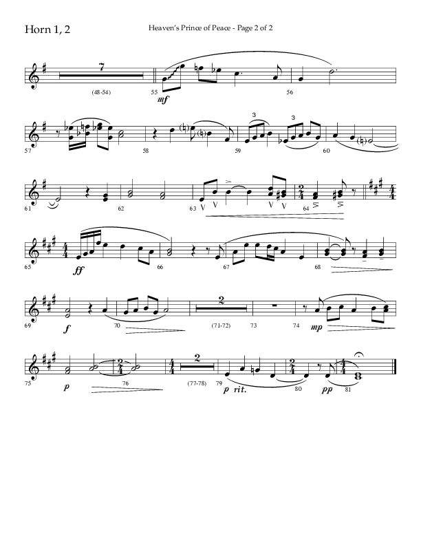 Heaven’s Prince of Peace (Choral Anthem SATB) French Horn 1/2 (Lifeway Choral / Arr. J. Daniel Smith)