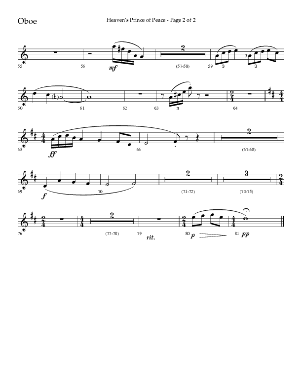 Heaven’s Prince of Peace (Choral Anthem SATB) Oboe (Lifeway Choral / Arr. J. Daniel Smith)