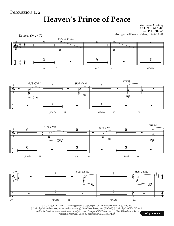 Heaven’s Prince of Peace (Choral Anthem SATB) Percussion 1/2 (Lifeway Choral / Arr. J. Daniel Smith)