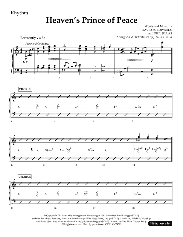 Heaven’s Prince of Peace (Choral Anthem SATB) Rhythm Chart (Lifeway Choral / Arr. J. Daniel Smith)