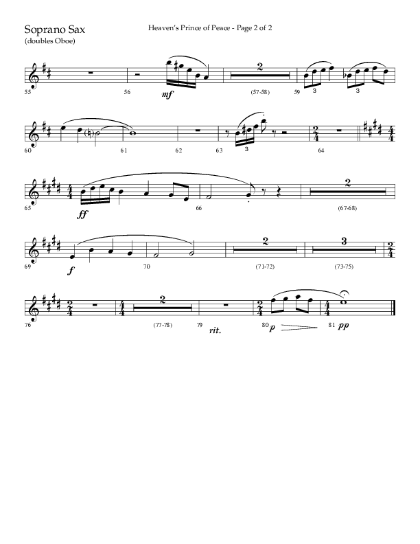 Heaven’s Prince of Peace (Choral Anthem SATB) Soprano Sax (Lifeway Choral / Arr. J. Daniel Smith)