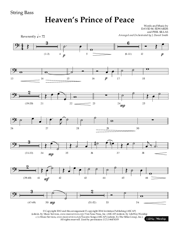 Heaven’s Prince of Peace (Choral Anthem SATB) String Bass (Lifeway Choral / Arr. J. Daniel Smith)