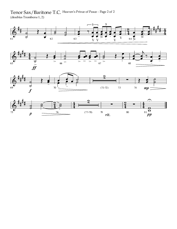 Heaven’s Prince of Peace (Choral Anthem SATB) Tenor Sax/Baritone T.C. (Lifeway Choral / Arr. J. Daniel Smith)