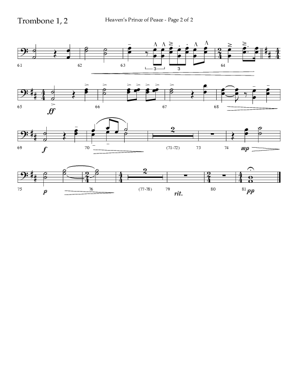 Heaven’s Prince of Peace (Choral Anthem SATB) Trombone 1/2 (Lifeway Choral / Arr. J. Daniel Smith)