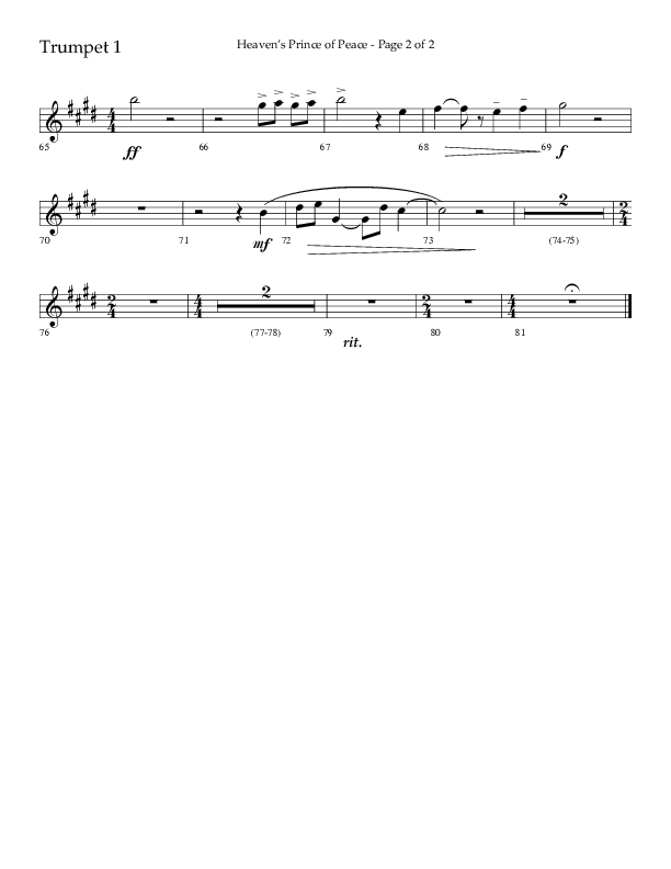 Heaven’s Prince of Peace (Choral Anthem SATB) Trumpet 1 (Lifeway Choral / Arr. J. Daniel Smith)