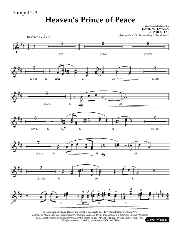 Heaven’s Prince of Peace (Choral Anthem SATB) Trumpet 2/3 (Lifeway Choral / Arr. J. Daniel Smith)