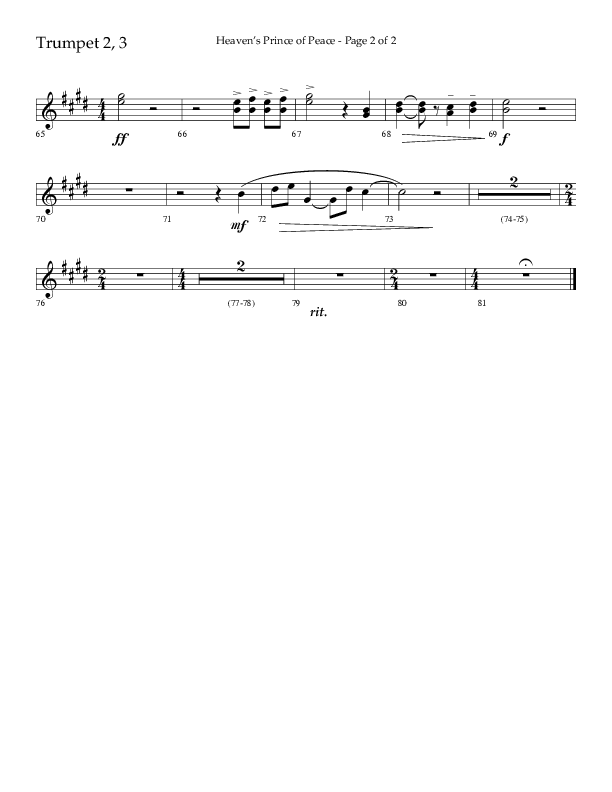 Heaven’s Prince of Peace (Choral Anthem SATB) Trumpet 2/3 (Lifeway Choral / Arr. J. Daniel Smith)