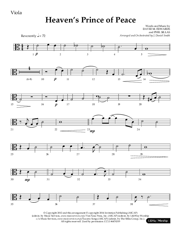 Heaven’s Prince of Peace (Choral Anthem SATB) Viola (Lifeway Choral / Arr. J. Daniel Smith)