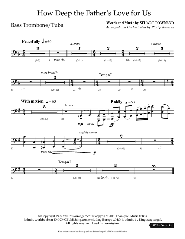 How Deep The Father's Love For Us (Choral Anthem SATB) Bass Trombone, Tuba (Lifeway Choral / Arr. Philip Keveren)